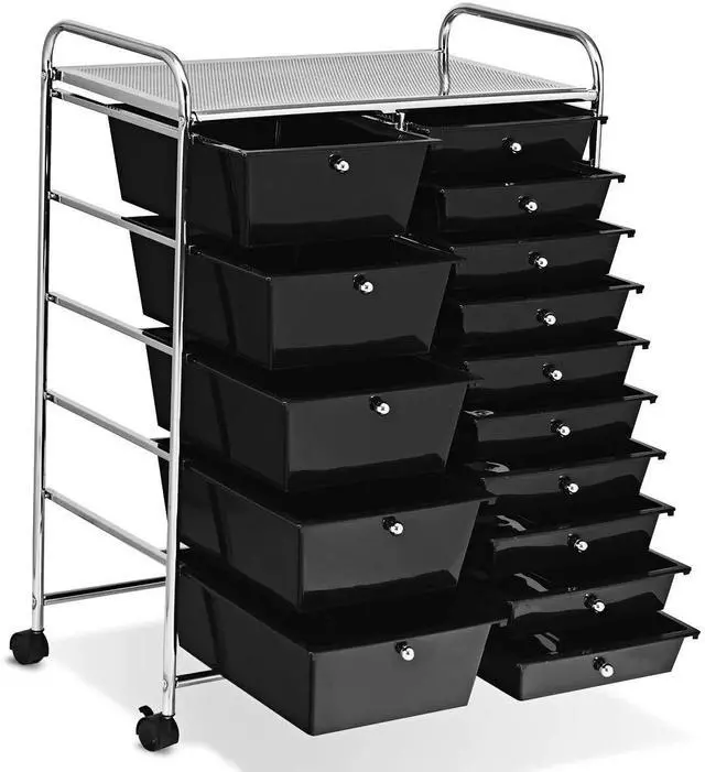 Main image of SPSUPE 15-Drawer Multipurpose Rolling Storage Cart, Utility Cart with 4 Universal Wheels, Tools Scrapbook Paper Organizer, Ideal for Office School (Black)