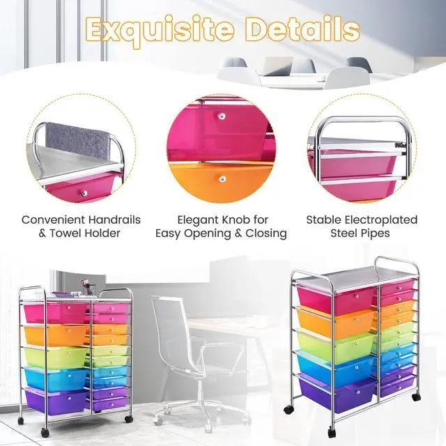 Alt view image 4 of 7 - HOMGX Storage Cart with 15 Drawers, 15 Drawer Organizer Trolley, 15 Tiers Storage Trolley, File and Debris Storage Cart, Rolling Drawer Cart for Office and School (Multi-Color)