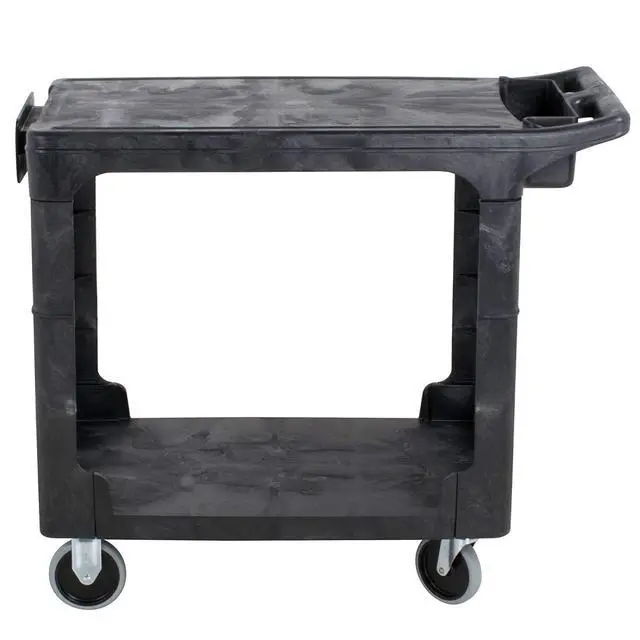 Alt view image 4 of 7 - 2-Shelf Utility/Service Cart, Small, Flat Shelves, Storage Handle, 500 lbs. Capacity, for Warehouse/Garage/Cleaning/Manufacturing