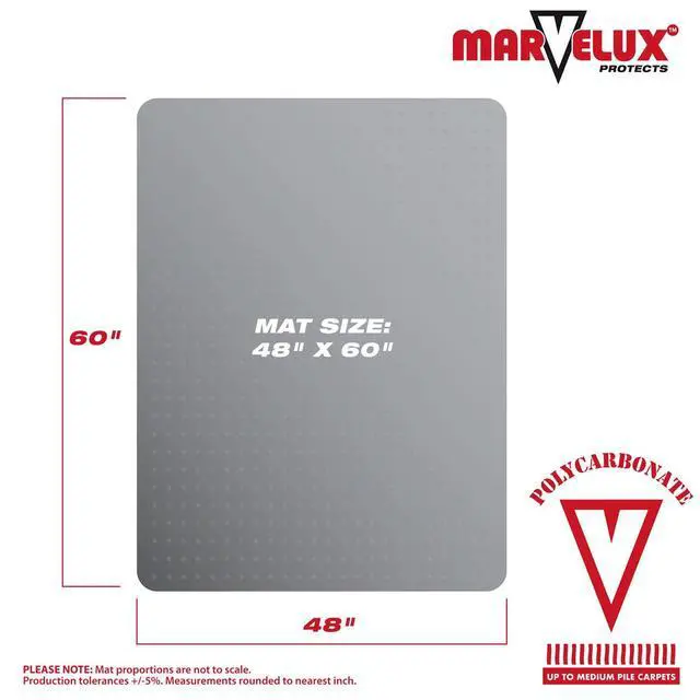 Alt view image 2 of 7 - Office Chair Mat for Carpeted Floors, Heavy Duty Polycarbonate for Medium Pile Carpets, Rectangular 48" x 60" Clear Office Chair Carpet Protector