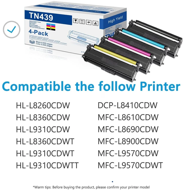Alt view image 2 of 6 - TN439BK, TN439C, TN439Y, TN439M 4-Color Super High Yield Toner Cartridge Set Compatible Replacement for Brother TN-439 TN439 HL-L8260CDW HL-L8360CDW MFC-L8610CDW HL-L9310CDW Printer