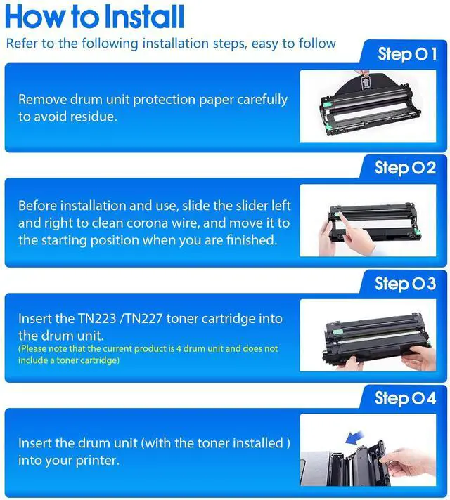 Alt view image 7 of 7 - DR223CL Drum Unit Set 4 Pack Replacement for Brother MFC-l3770CDW Drum | Works with Brother DR-223CL Drum HL-L3210CW HL-L3230CDW HL-L3270CDW HL-L3290CDW MFC-L3710CW MFC-L3750CDW Printer