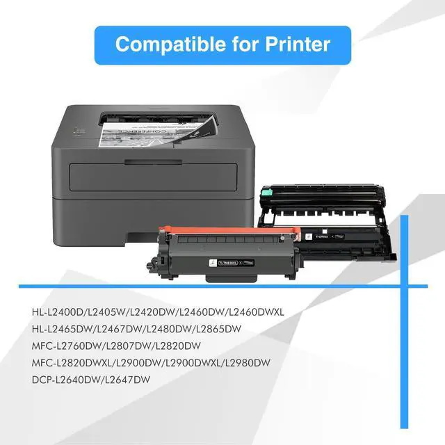 Alt view image 2 of 7 - DR830 DR-830 Drum Unit TN830XL Toner Cartridges HL-L2460DW DCP-L2640DW | Compatible for Brother TN830 TN-830 TN-830XL DR 830 for MFC-L2820DW HL-L2405W HL-L2480DW HL-L2400D Printer(2 Toner 1 Drum)