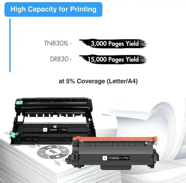Alt view image 3 of 7 - DR830 DR-830 Drum Unit TN830XL Toner Cartridges HL-L2460DW DCP-L2640DW | Compatible for Brother TN830 TN-830 TN-830XL DR 830 for MFC-L2820DW HL-L2405W HL-L2480DW HL-L2400D Printer(2 Toner 1 Drum)