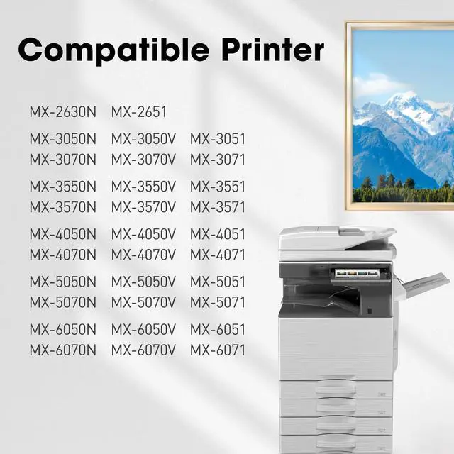 Alt view image 2 of 6 - MX-61NT MX61NT Toner Cartridge Replacement for 61NTBA 61NTCA 61NTMA 61NTYA for Sharp MX-3071 MX-3070v MX-3051 MX-3050 MX-2651 MX-3570V MX-3070 MX-3550 MX-3050V MX-2630N Printer (BCMY, 4-Pack)