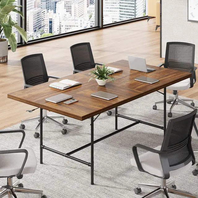 Alt view image 2 of 7 - 6FT Conference Table, Rectangle 70.8" W x 35.4" D Meeting Table, Seminar Table for Office Conference Room