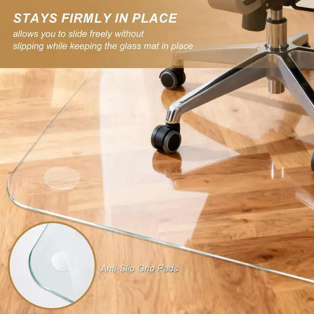 Alt view image 2 of 7 - Glass Chair Mat for Carpet, 36"x48" Tempered Glass Office Chair Mat | 1/5" Thick,Heavy Duty Chair Mat with Rounded and Polished Edges,Smooth Glide for Carpet & Hardwood Floor Protection,Ship Flat