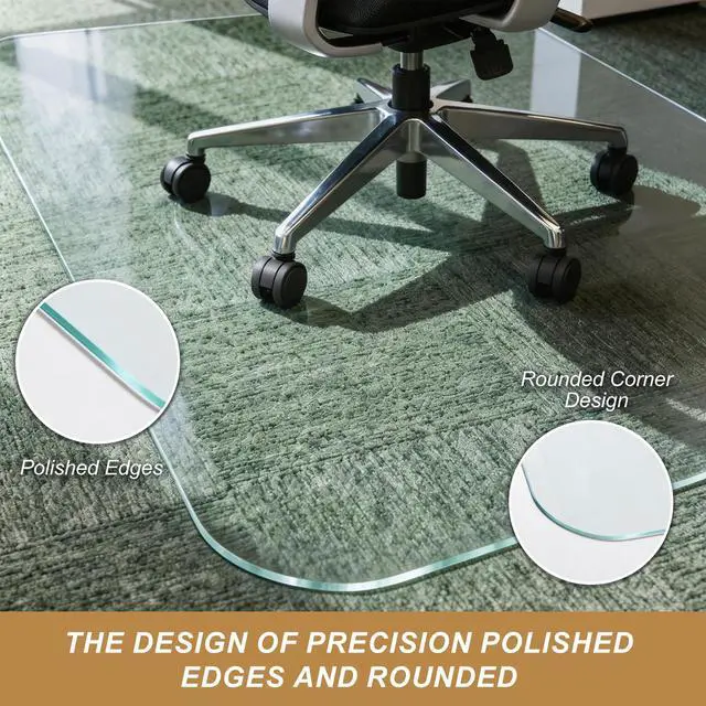 Alt view image 4 of 7 - Glass Chair Mat for Carpet, 36"x48" Tempered Glass Office Chair Mat | 1/5" Thick,Heavy Duty Chair Mat with Rounded and Polished Edges,Smooth Glide for Carpet & Hardwood Floor Protection,Ship Flat