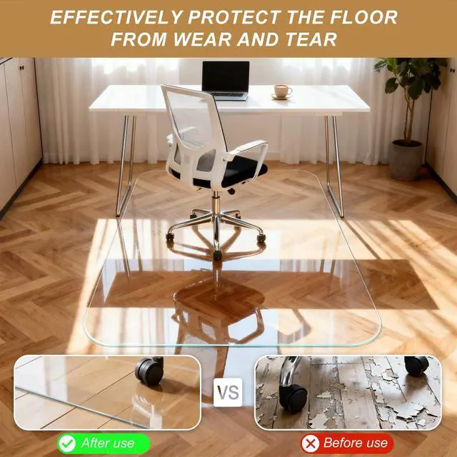 Alt view image 6 of 7 - Glass Chair Mat for Carpet, 36"x48" Tempered Glass Office Chair Mat | 1/5" Thick,Heavy Duty Chair Mat with Rounded and Polished Edges,Smooth Glide for Carpet & Hardwood Floor Protection,Ship Flat