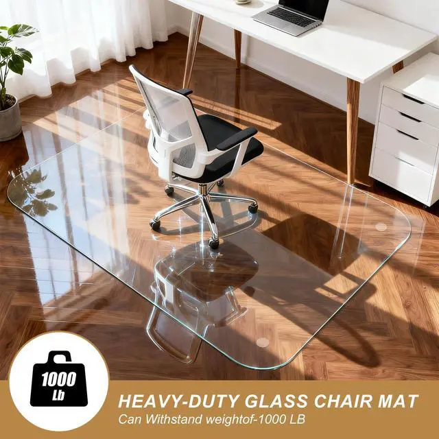 Alt view image 5 of 7 - Glass Chair Mat for Carpet, 36"x48" Tempered Glass Office Chair Mat | 1/5" Thick,Heavy Duty Chair Mat with Rounded and Polished Edges,Smooth Glide for Carpet & Hardwood Floor Protection,Ship Flat