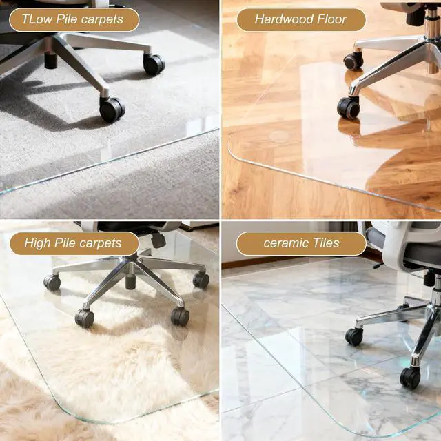 Alt view image 7 of 7 - Glass Chair Mat for Carpet, 36"x48" Tempered Glass Office Chair Mat | 1/5" Thick,Heavy Duty Chair Mat with Rounded and Polished Edges,Smooth Glide for Carpet & Hardwood Floor Protection,Ship Flat