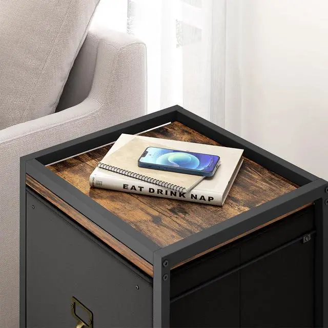 Alt view image 7 of 7 - 2 Drawer File Cabinet, Mobile Filing Cabinet for Home Office Fits A4 or Letter Size, Fabric Vertical File Cabinet with Wheels, Home Office Small Under Desk Storage Cabinet, Rustic Black