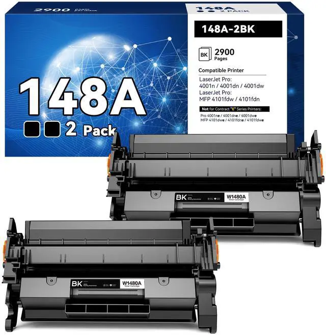 Main image of 148A Black LaserJet Toner Cartridge 4001n 4101fdw (with Chip) | Replacement for HP 148A 148X W1480A W1480X for HP Pro 4001dw 4001dn MFP 4101fdn Printer, 2 Pack