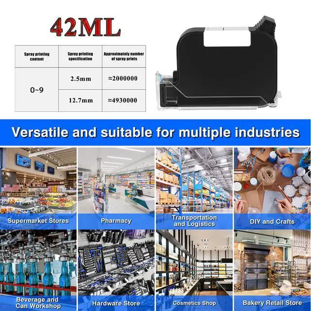 Alt view image 3 of 5 - Original Black Ink Cartridge for 1580P1 Handheld Inkjet Printer/ TIJ668 Inkjet Coding Machine, Quick-Drying Ink Replacement 42ml, Inkjet Ink Cartridge for 0.5 Inch Print Head Handheld Printer