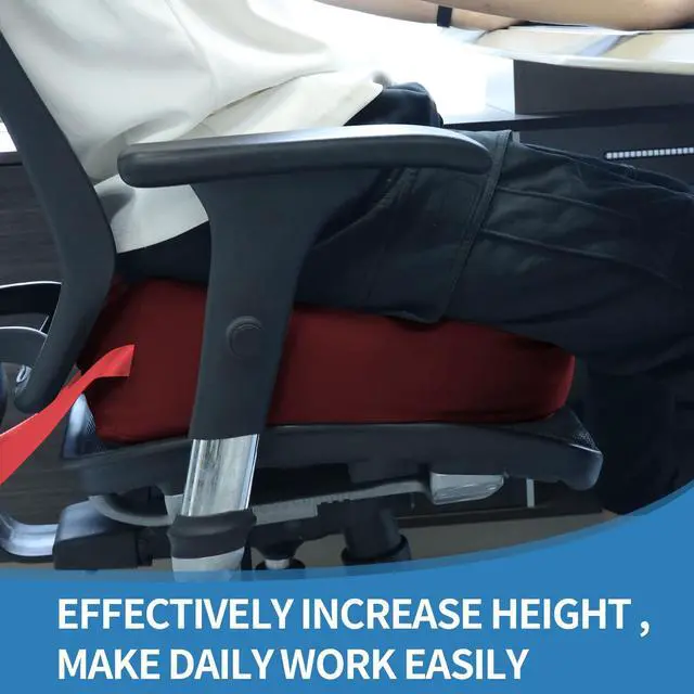 Alt view image 6 of 7 - Leather Seat Cushion Extra-Thick Booster for Office Chair to Rise Height - Full Filling for Support - with Breathable Cover, Handle and Buckle - Relieves Back Pain 18"x16"x6" (Red)