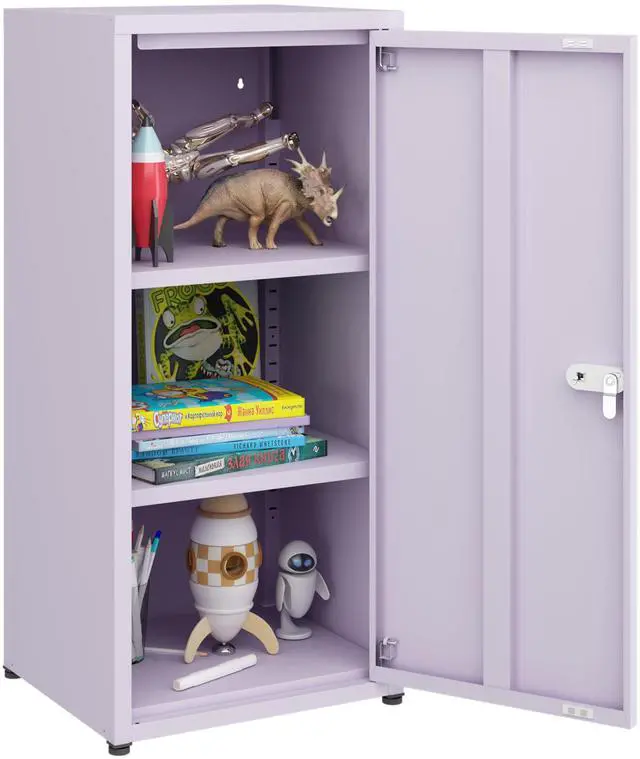 Main image of Metal Storage Cabinet with Lock, 3 Adjustable Shelves Single Door Steel Locker for Home, Office & Garage (Purple)