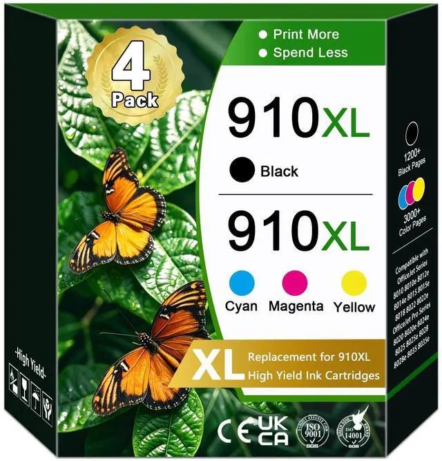 Main image of 910XL Ink Cartridges Combo Pack High Yield (4-Pack, 1BK/1C/1M/1Y) Replacement for HP 910XL Ink Cartridges 910 xl Black Color Ink for OfficeJet Pro 8010 8020 8015 8018 8022 8025 8028 8030 8035 Printers