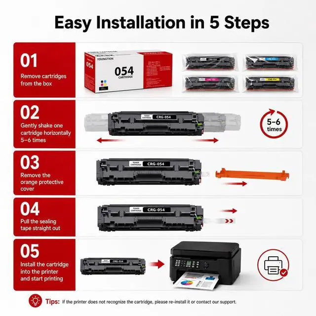 Alt view image 6 of 7 - 054 Toner Cartridge Set Compatible mf642cdw Toner cartridges (4PK, BKCMY) | High-Yield 054 Replacement for Canon CRG-054 Toner Cartridge imageCLASS MF640C MF641Cw MF642Cdw MF644Cdw LBP622Cdw Printer
