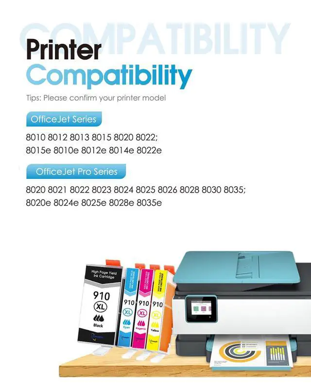 Alt view image 2 of 7 - 910XL Ink Cartridges Combo Pack High Yield (4-Pack, 1BK/1C/1M/1Y) Replacement for HP 910XL Ink Cartridges 910 xl Black Color Ink for OfficeJet Pro 8010 8020 8015 8018 8022 8025 8028 8030 8035 Printers