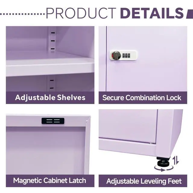 Alt view image 6 of 7 - Metal Storage Cabinet with Lock, 3 Adjustable Shelves Single Door Steel Locker for Home, Office & Garage (Purple)