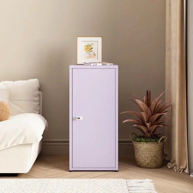 Alt view image 5 of 7 - Metal Storage Cabinet with Lock, 3 Adjustable Shelves Single Door Steel Locker for Home, Office & Garage (Purple)
