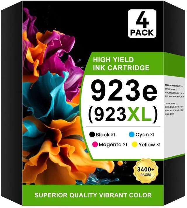 Main image of 923e Ink Cartridges 4 Pack High Yield (3400+ Pages) Compatible with OfficeJet Pro 8120 8130 Series for HP 923 923e 923XL Ink Work for OfficeJet Pro 8125e 8120e 8120 8135e 8130e 8139e 8130 Printer