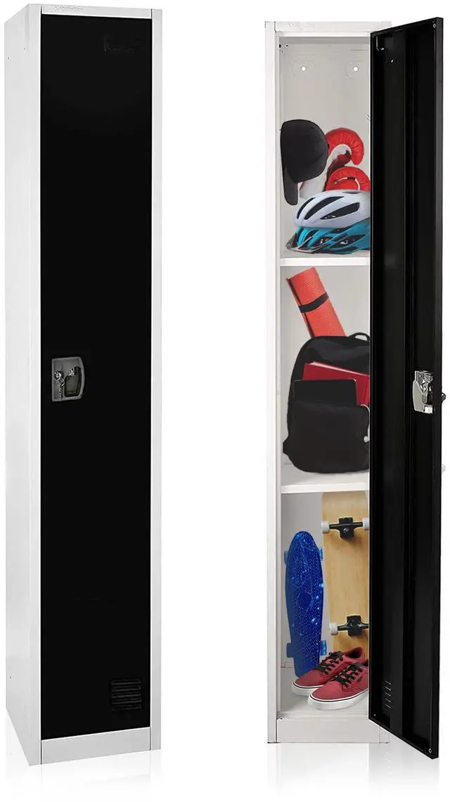 Main image of Large Steel Metal Storage School Locker - Single Tier Free Standing Storage Compartment - Secure Colorful Spacious Organizer Perfect for Academic and Commercial Use (Black)