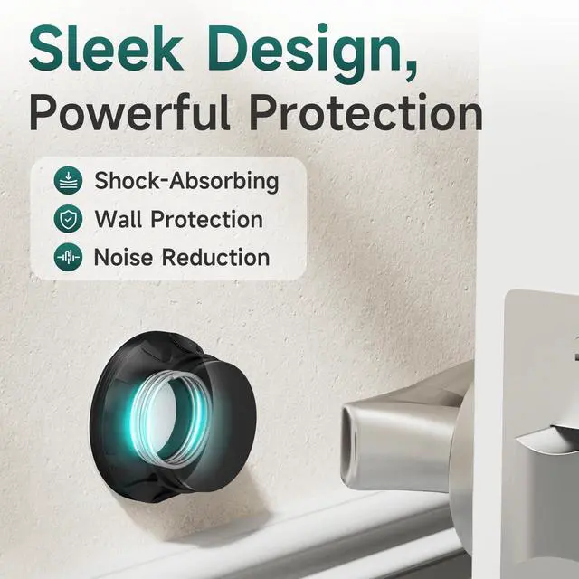 Alt view image 4 of 7 - 6PCS Modern Black Door Stoppers for Wall, 1.65 Inch, Aluminum | No Drill Adhesive or Screw Mount, Textured Aluminum Door Knob Wall Protector for Home & Office
