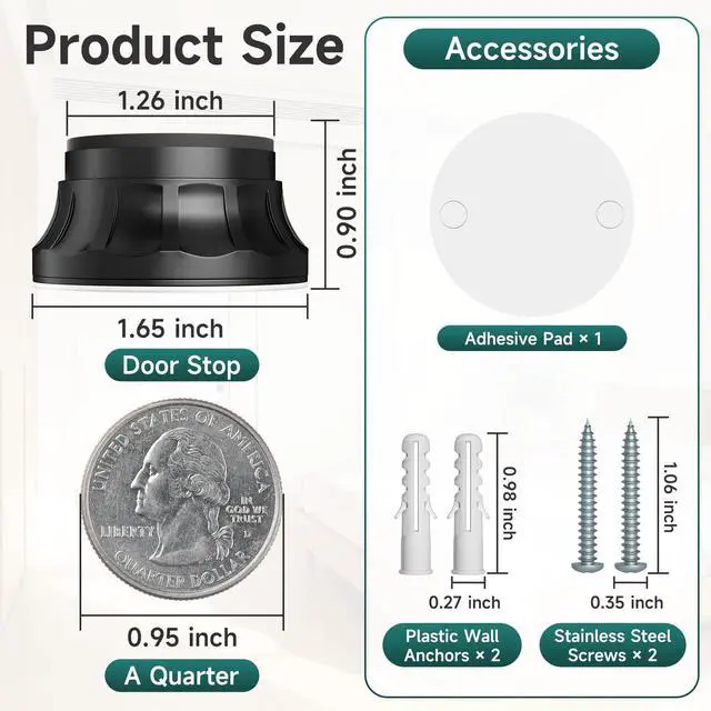 Alt view image 2 of 7 - 6PCS Modern Black Door Stoppers for Wall, 1.65 Inch, Aluminum | No Drill Adhesive or Screw Mount, Textured Aluminum Door Knob Wall Protector for Home & Office