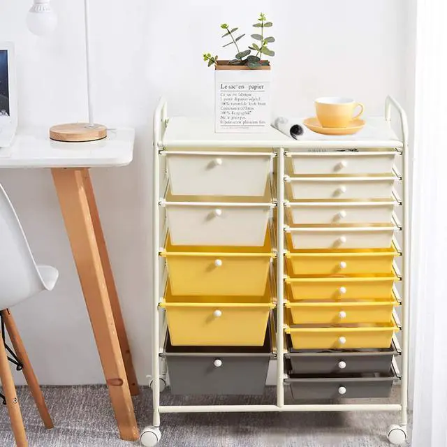 Alt view image 2 of 7 - 15 Drawers Rolling Storage Cart, Multipurpose Mobile Rolling Drawers Craft Organization w/Drawers & Wheels, Utility Storage Organizer Carts for Scrapbook Paper Supply Kids School Office Home
