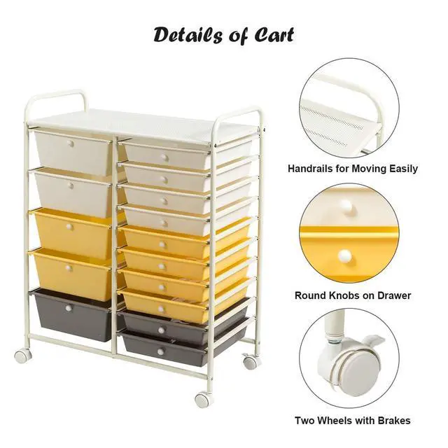 Alt view image 6 of 7 - 15 Drawers Rolling Storage Cart, Multipurpose Mobile Rolling Drawers Craft Organization w/Drawers & Wheels, Utility Storage Organizer Carts for Scrapbook Paper Supply Kids School Office Home