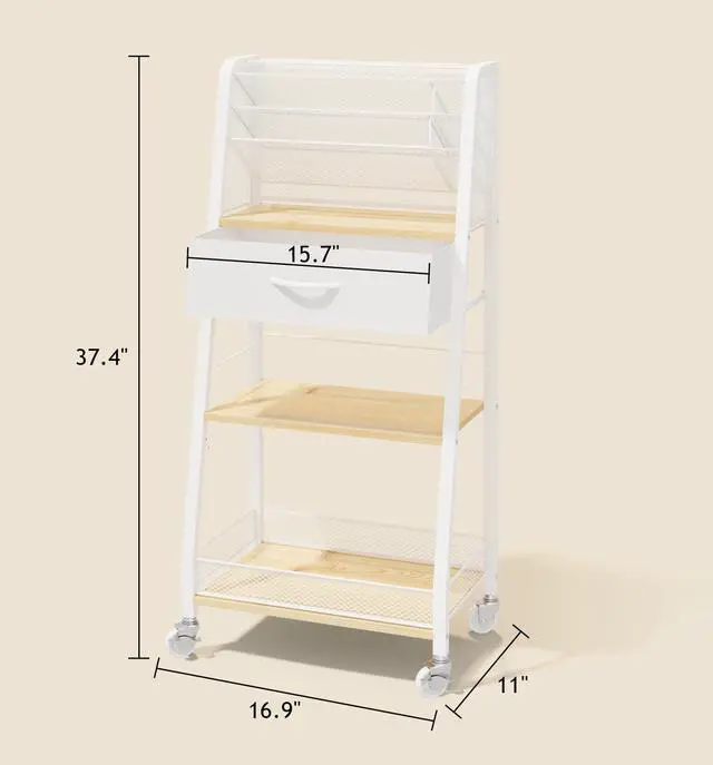 Alt view image 2 of 7 - 3 Tier Rolling Cart - Metal Utility Cart with Storage Drawer and Wheels, Versatile Art & Craft Organizer for Home, Office, or Studio - Ideal for Storing Brushes, Paints, and SuppliesMaple