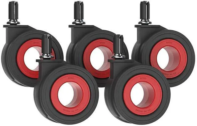 Main image of Premium Chair Caster Replacement Heavy Duty Hubless Wheels for Executive Ergonomic & Gaming Chairs, Silent Smooth Glide, Debris-Free, Hardwood Floor Safe, Universal Fit, Set of 5, 70mm (Red)