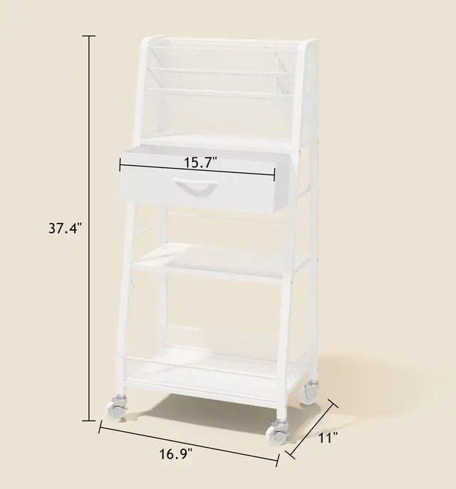 Alt view image 4 of 7 - 3 Tier Rolling Cart - Metal Utility Cart with Storage Drawer and Wheels, Versatile Art & Craft Organizer for Home, Office, or Studio - Ideal for Storing Brushes, Paints, and SuppliesWhite