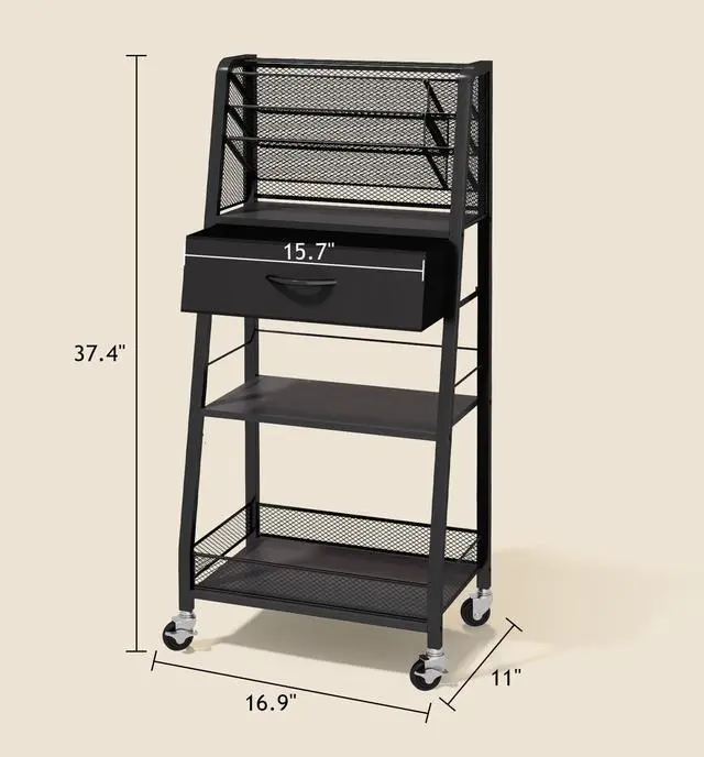 Alt view image 2 of 7 - 3 Tier Rolling Cart - Metal Utility Cart with Storage Drawer and Wheels, Versatile Art & Craft Organizer for Home, Office, or Studio - Ideal for Storing Brushes, Paints, and SuppliesBlack
