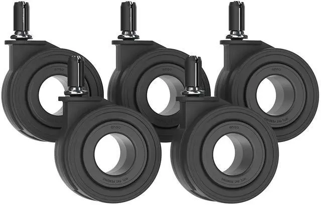 Main image of Premium Chair Caster Replacement Heavy Duty Hubless Wheels for Executive Ergonomic & Gaming Chairs, Silent Smooth Glide, Debris-Free, Hardwood Floor Safe, Universal Fit, Set of 5, 70mm Black
