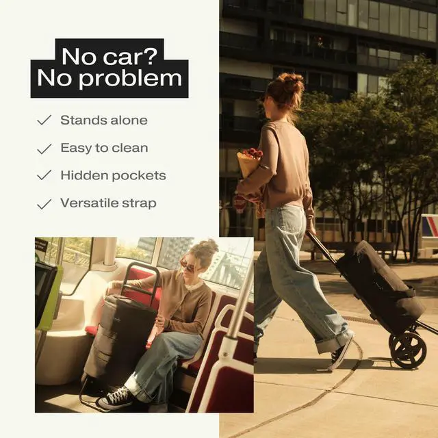 Alt view image 6 of 7 - Everyday Cart Lightweight Grocery Trolley with Large Insulated Bag, Durable Carbon Steel Frame, Water-Resistant Fabric & Smooth-Glide Wheels