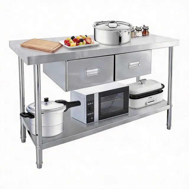 Main image of Stainless Steel Table with Drawers | 48" X 24" Commercial Work Tables with Undershelf, Metal Kitchen Prep Table for Home Restaurant Garage, Commercial Workbench
