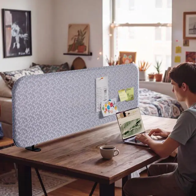Alt view image 5 of 6 - Desk Divider, Portable Tabletop Screen Partition 48"x18" Dandelion | Decorative Fabric. For Office, Work from Home, Dining, Shared Workspace, Restaurant. No Drill