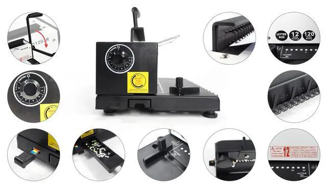 Alt view image 2 of 6 - TD1202R Wire Binding Machine, 3:1 Pitch Round Hole Coil Binder Hole Punch, Compatible with Wire, Spiral, and Click Binding Spines, 32-Hole Punch, Punches 12 Sheets, Binds 120 Sheets