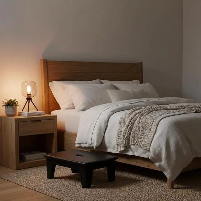 Alt view image 6 of 7 - Step Stool for Bed - USA Grown Oak, Wooden Stool for Adults and Seniors, 6.5" High, Non-Slip Mat, No Assembly Needed, Solid Wood, Black Color