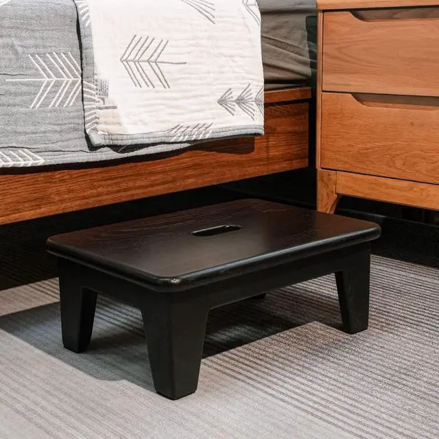 Alt view image 7 of 7 - Step Stool for Bed - USA Grown Oak, Wooden Stool for Adults and Seniors, 6.5" High, Non-Slip Mat, No Assembly Needed, Solid Wood, Black Color