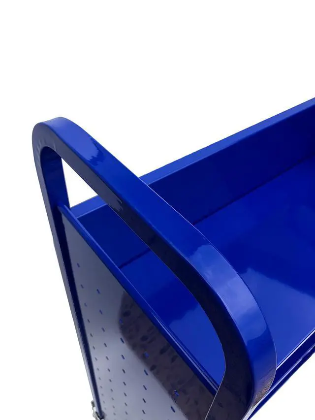 Alt view image 7 of 7 - Rolling Book Truck Book Cart with 3 Flat Shelves, Library Book Cart with Swivel Lockable Casters 3001 Blue