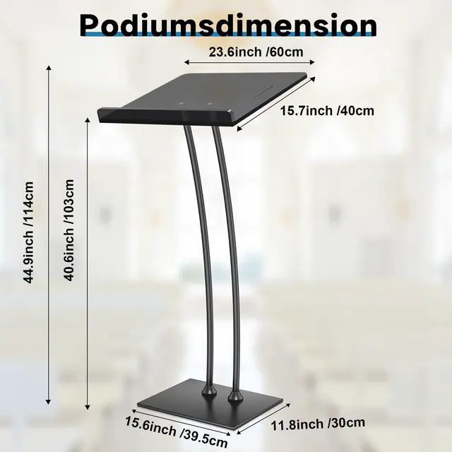 Alt view image 3 of 7 - Acrylic Podium Lectern with Iron Stable Bottom, Pulpits for Churches with 10MM Thickened Acrylic Countertop, Multi Function Pulpit for Modern Classroom Music Concert Wedding Conference Event