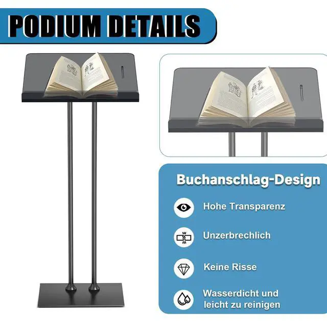 Alt view image 7 of 7 - Acrylic Podium Lectern with Iron Stable Bottom, Pulpits for Churches with 10MM Thickened Acrylic Countertop, Multi Function Pulpit for Modern Classroom Music Concert Wedding Conference Event