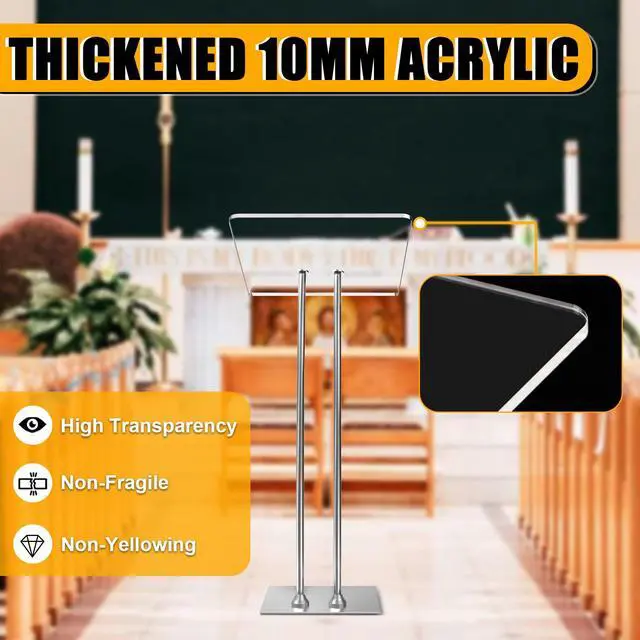 Alt view image 2 of 7 - Acrylic Podium Lectern with Iron Stable Bottom, Pulpits for Churches with 10MM Thickened Acrylic Countertop, Multi Function Pulpit for Modern Classroom Music Concert Wedding Conference Event