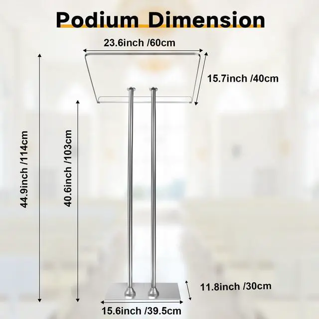 Alt view image 3 of 7 - Acrylic Podium Lectern with Iron Stable Bottom, Pulpits for Churches with 10MM Thickened Acrylic Countertop, Multi Function Pulpit for Modern Classroom Music Concert Wedding Conference Event