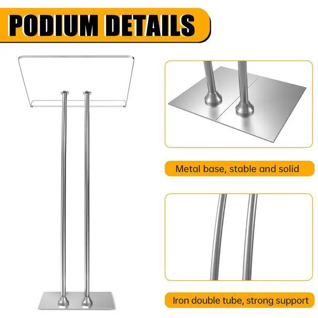 Alt view image 4 of 7 - Acrylic Podium Lectern with Iron Stable Bottom, Pulpits for Churches with 10MM Thickened Acrylic Countertop, Multi Function Pulpit for Modern Classroom Music Concert Wedding Conference Event