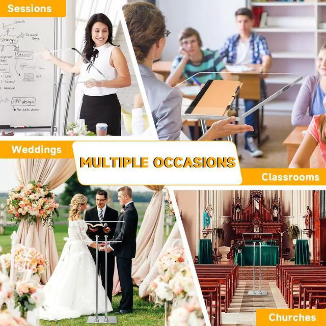 Alt view image 6 of 7 - Acrylic Podium Lectern with Iron Stable Bottom, Pulpits for Churches with 10MM Thickened Acrylic Countertop, Multi Function Pulpit for Modern Classroom Music Concert Wedding Conference Event