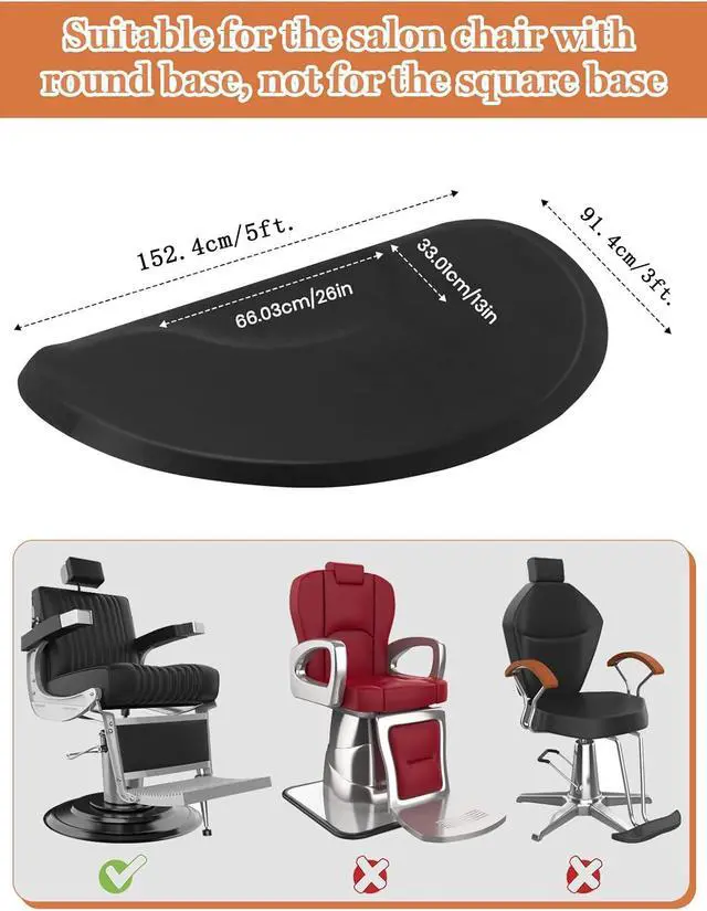 Alt view image 2 of 7 - 3ft. x 5ft. Salon Floor Mat, Anti Fatigue Barber Shop Chair Mat for Circle Chair Base Hair Stylist Beauty Floor Mats Thick Half Round Office Comfort Floor Mat for Salon & Barber